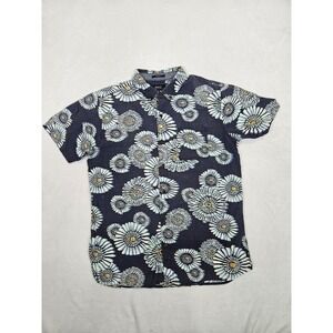 Roark Men's Casablanca Breathable Button Up Floral Shirt Blue Size Large Button